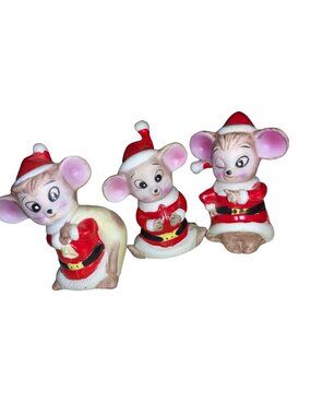 Ceramic Christmas Mice Vintage 1980's Set of 3